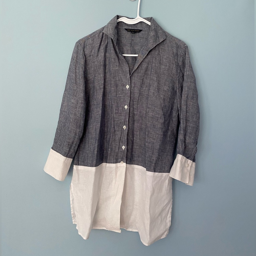 Brooks Brothers Shirt 6 Blue/White Button-up 100% Linen Long Sleeve Tunic